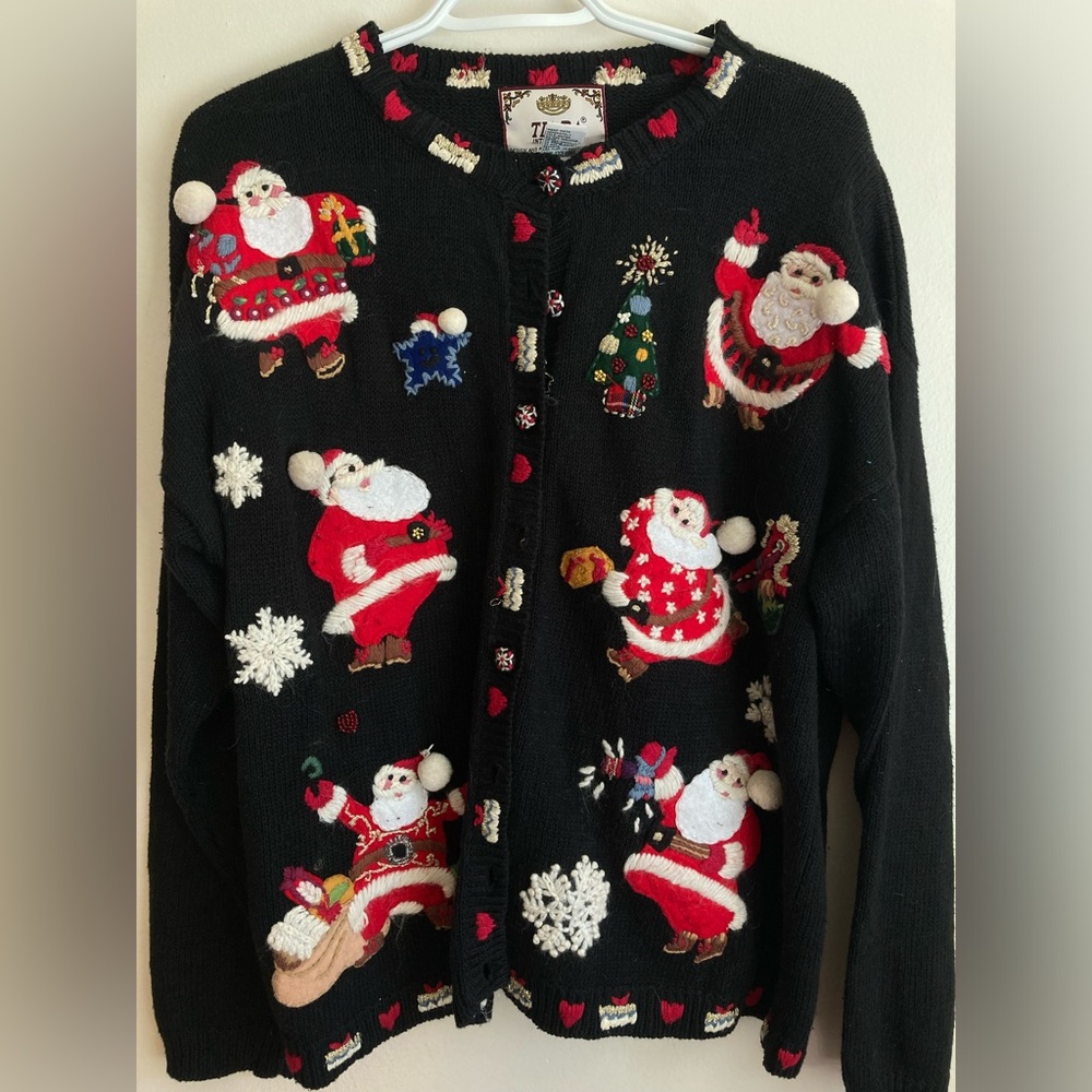 Vintage Knitted Christmas Cardigan With Santa by Tiara International (2001)